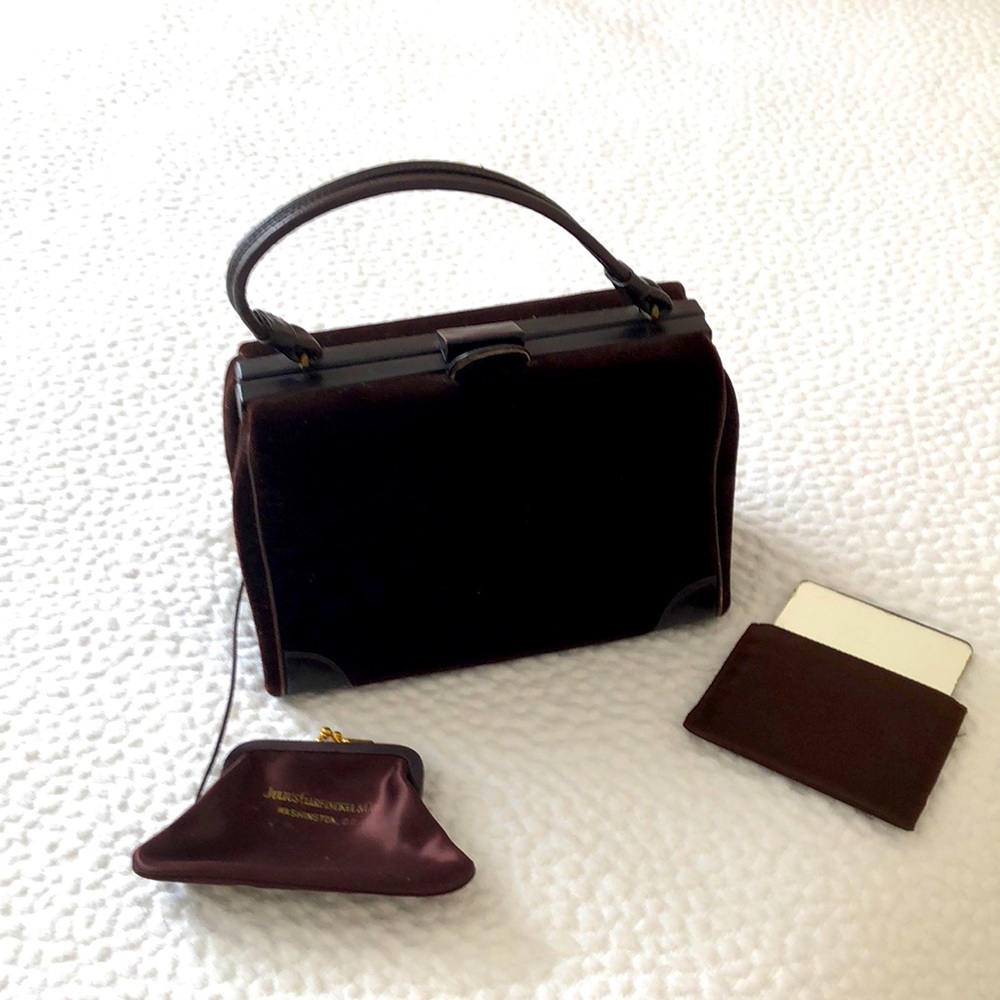 Vintage Dark Brown Velvet Clutch with mirror and coins bag